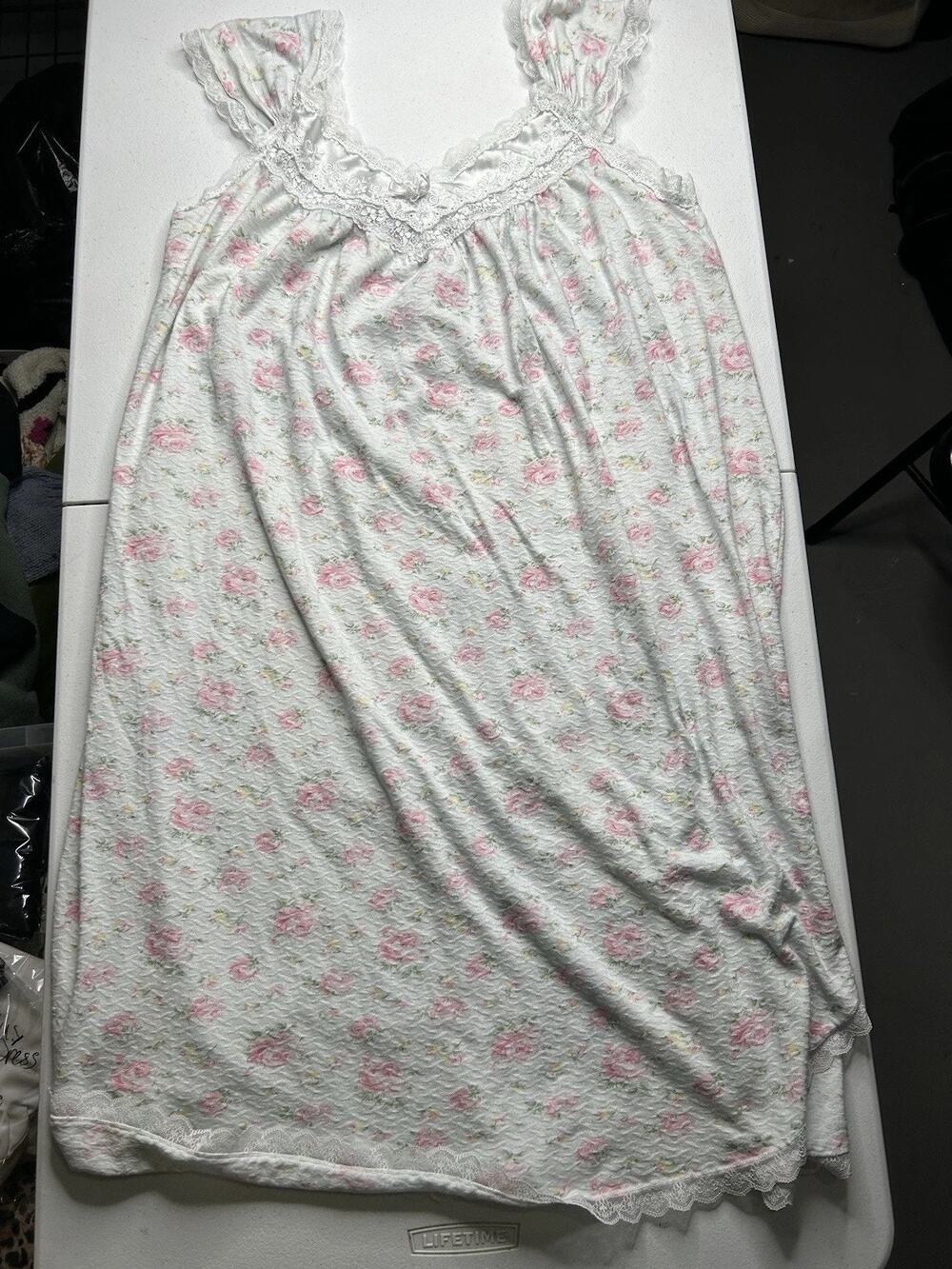 Christian Dior 1990s Vintage Lace Trim Floral Tank Sleep Dress 100% Cotton Sz M
